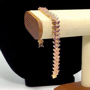 Gold Over Sterling Silver Bracelet Pink Lavendar Purple CZ 26.4g 7.25”